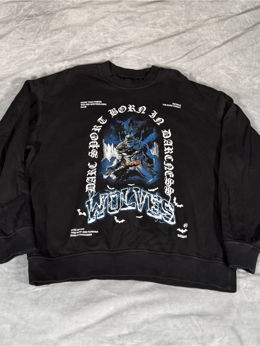Darc Sport Wolves x Batman Sweatshirt Mens L Oversized Fit Bodybuilding Black